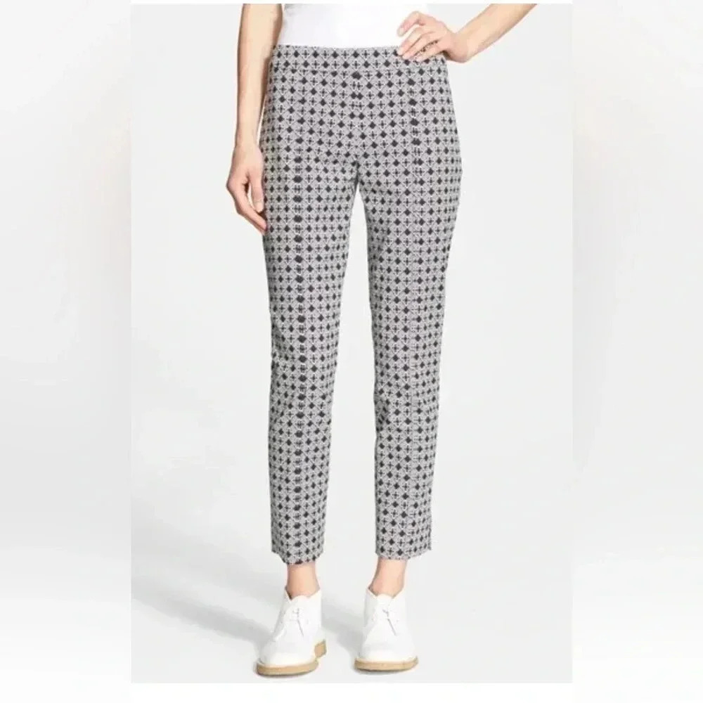 Tory Burch "CALLIE" CROPPED JACQUARD ANKLE PANTS IN  IVORY/BLACK size 8 - Picture 3 of 15